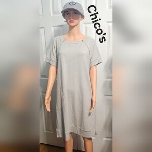 Chico's Zenergy Zipper Detail Taupe Heather Short Sleeve Minimalist Dress Sz 1 M